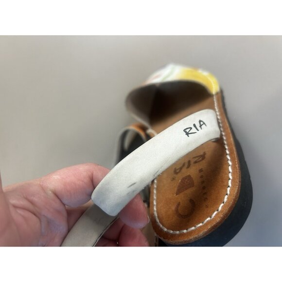 RIA MENORCA Sz 38/7 Cream Orange Green Leather Slip On Peep Toe Shoe Sandals - Picture 5 of 10